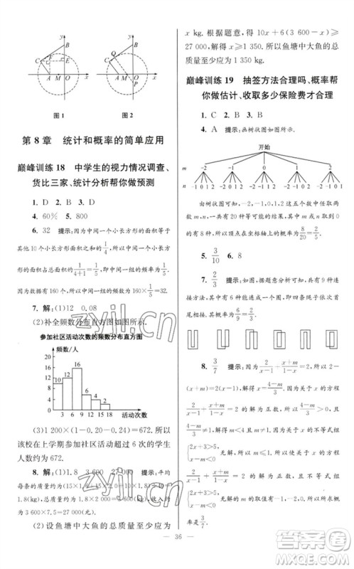 江苏凤凰科学技术出版社2023初中数学小题狂做九年级下册苏科版巅峰版参考答案