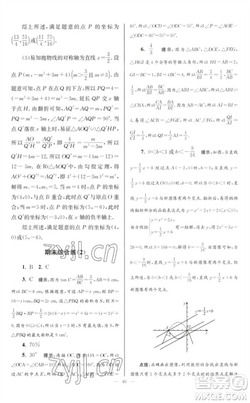 江苏凤凰科学技术出版社2023初中数学小题狂做九年级下册苏科版巅峰版参考答案