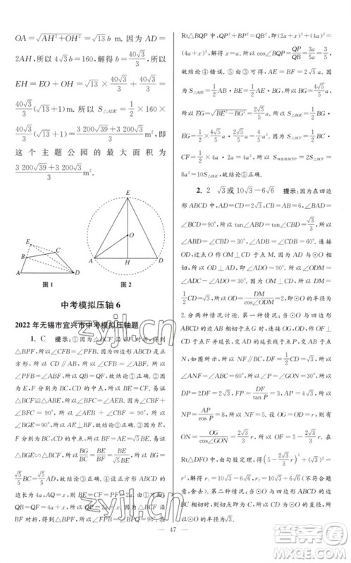 江苏凤凰科学技术出版社2023初中数学小题狂做九年级下册苏科版巅峰版参考答案