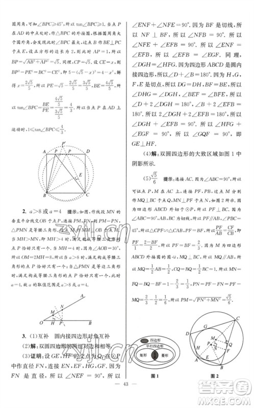 江苏凤凰科学技术出版社2023初中数学小题狂做九年级下册苏科版巅峰版参考答案