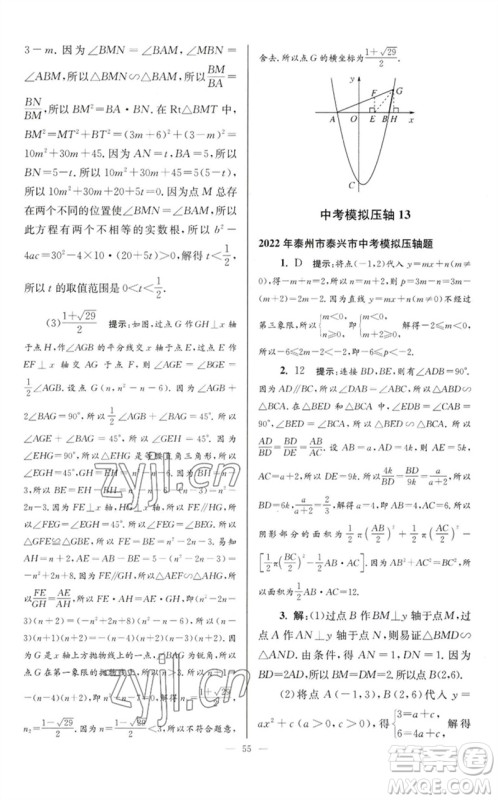 江苏凤凰科学技术出版社2023初中数学小题狂做九年级下册苏科版巅峰版参考答案