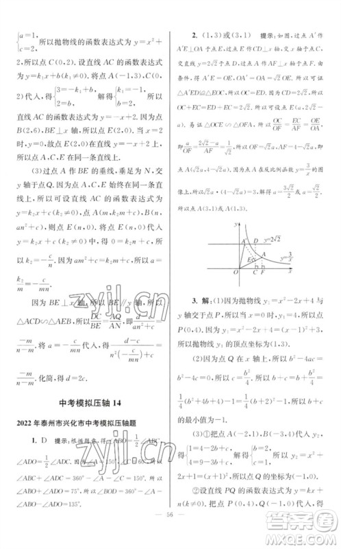 江苏凤凰科学技术出版社2023初中数学小题狂做九年级下册苏科版巅峰版参考答案