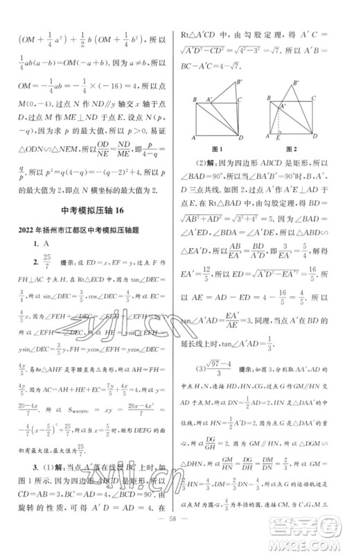 江苏凤凰科学技术出版社2023初中数学小题狂做九年级下册苏科版巅峰版参考答案