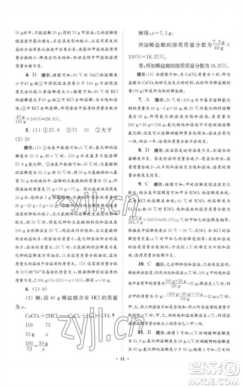 江苏凤凰科学技术出版社2023初中化学小题狂做九年级下册人教版提优版参考答案