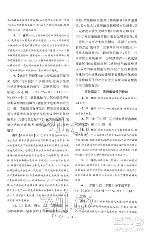 江苏凤凰科学技术出版社2023初中化学小题狂做九年级下册人教版提优版参考答案