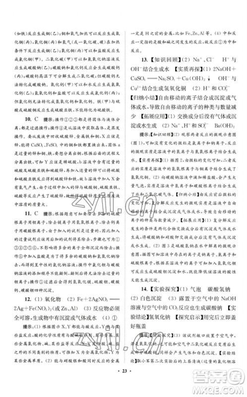 江苏凤凰科学技术出版社2023初中化学小题狂做九年级下册人教版提优版参考答案