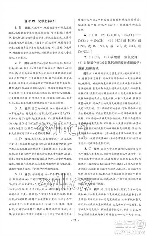 江苏凤凰科学技术出版社2023初中化学小题狂做九年级下册人教版提优版参考答案