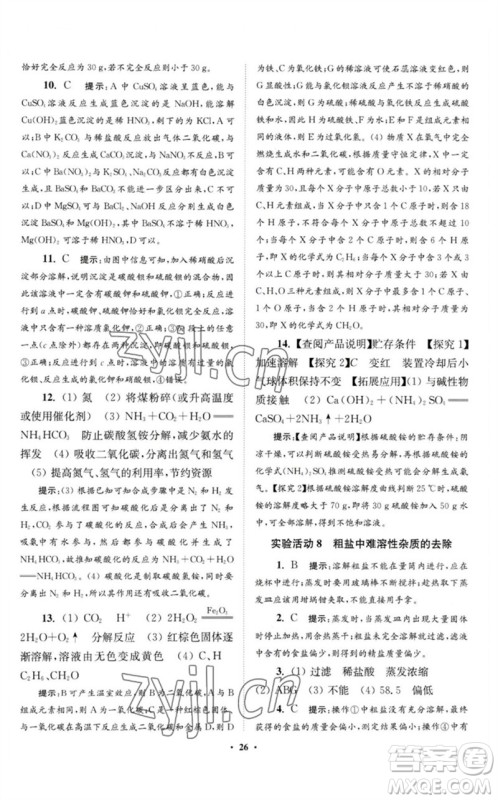 江苏凤凰科学技术出版社2023初中化学小题狂做九年级下册人教版提优版参考答案