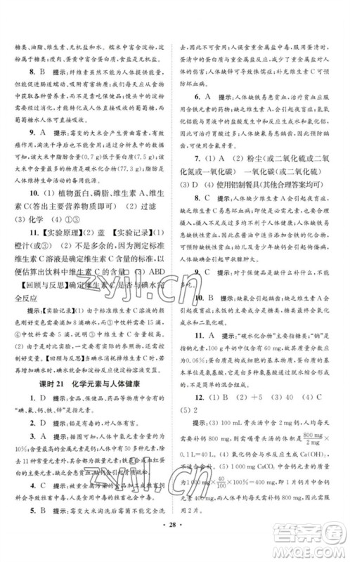 江苏凤凰科学技术出版社2023初中化学小题狂做九年级下册人教版提优版参考答案