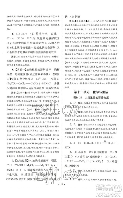 江苏凤凰科学技术出版社2023初中化学小题狂做九年级下册人教版提优版参考答案