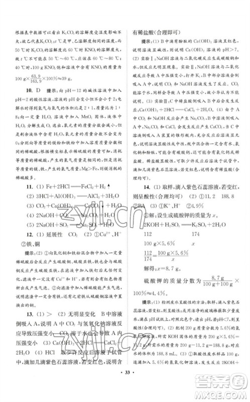 江苏凤凰科学技术出版社2023初中化学小题狂做九年级下册人教版提优版参考答案