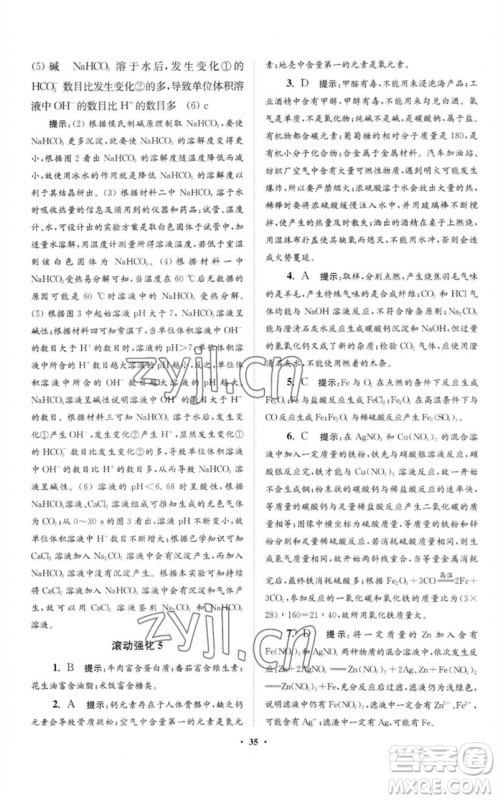 江苏凤凰科学技术出版社2023初中化学小题狂做九年级下册人教版提优版参考答案