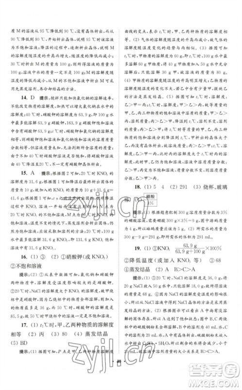 江苏凤凰科学技术出版社2023初中化学小题狂做九年级下册人教版提优版参考答案