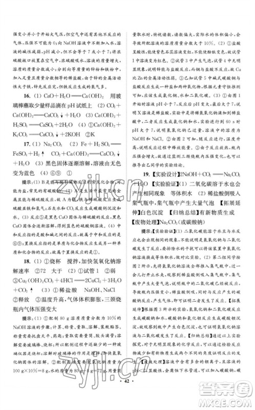 江苏凤凰科学技术出版社2023初中化学小题狂做九年级下册人教版提优版参考答案