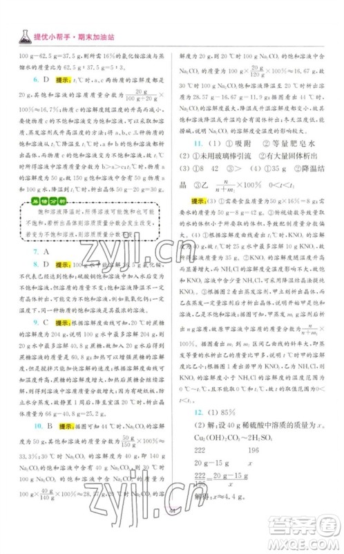 江苏凤凰科学技术出版社2023初中化学小题狂做九年级下册人教版提优版参考答案