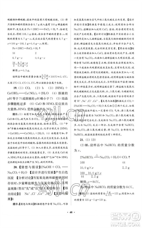 江苏凤凰科学技术出版社2023初中化学小题狂做九年级下册人教版提优版参考答案