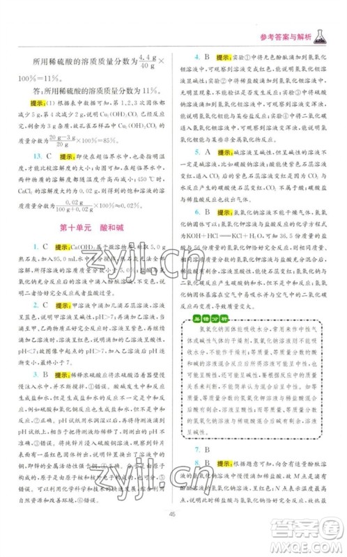 江苏凤凰科学技术出版社2023初中化学小题狂做九年级下册人教版提优版参考答案