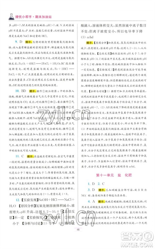 江苏凤凰科学技术出版社2023初中化学小题狂做九年级下册人教版提优版参考答案