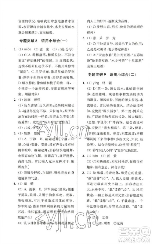 江苏凤凰科学技术出版社2023中考语文小题狂做九年级人教版提优版参考答案