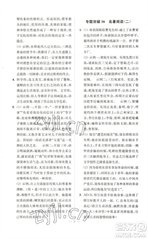 江苏凤凰科学技术出版社2023中考语文小题狂做九年级人教版提优版参考答案
