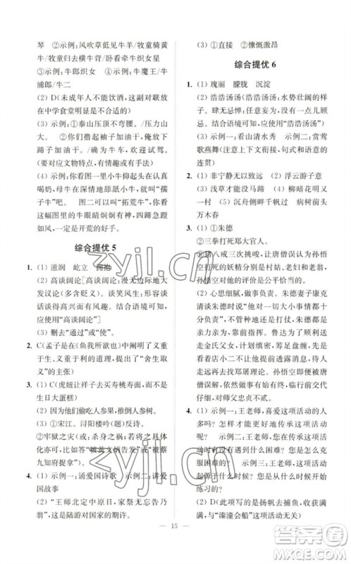 江苏凤凰科学技术出版社2023中考语文小题狂做九年级人教版提优版参考答案