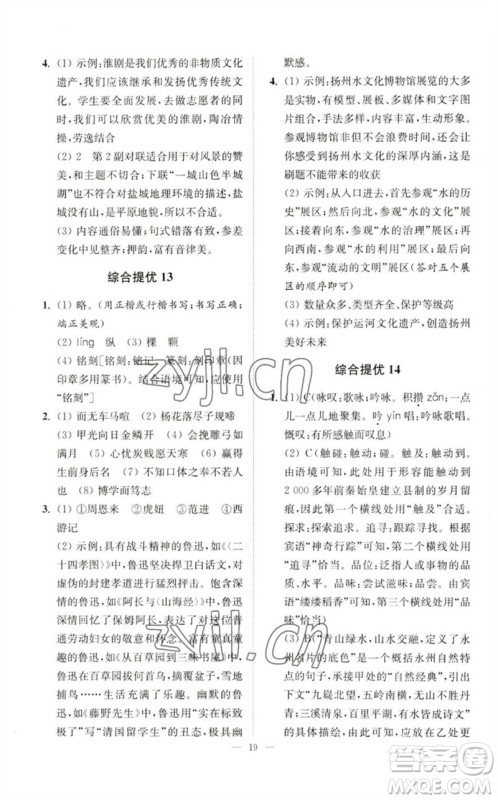 江苏凤凰科学技术出版社2023中考语文小题狂做九年级人教版提优版参考答案