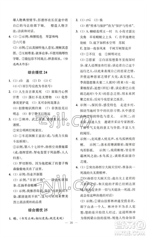 江苏凤凰科学技术出版社2023中考语文小题狂做九年级人教版提优版参考答案