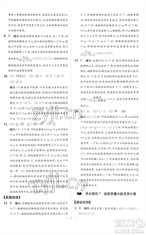 江苏凤凰科学技术出版社2023中考化学小题狂做九年级人教版提优版参考答案