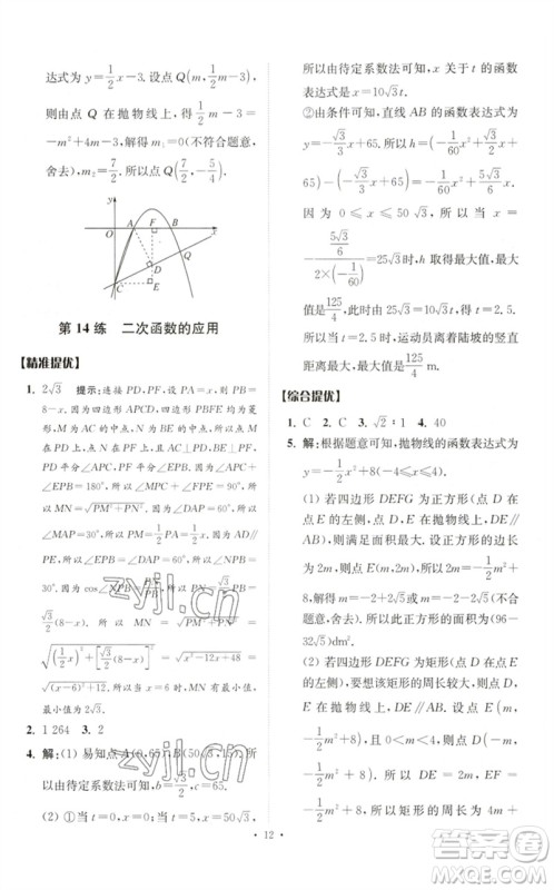 江苏凤凰科学技术出版社2023中考数学小题狂做九年级人教版提优版参考答案