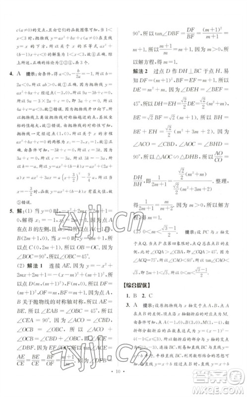 江苏凤凰科学技术出版社2023中考数学小题狂做九年级人教版提优版参考答案