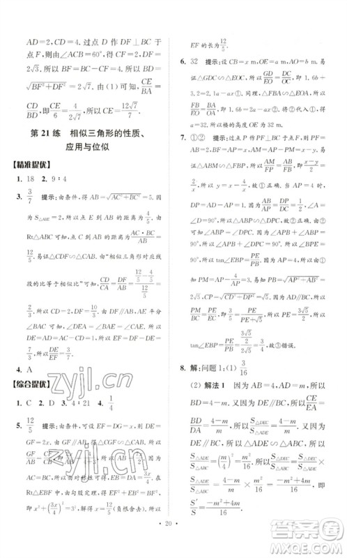 江苏凤凰科学技术出版社2023中考数学小题狂做九年级人教版提优版参考答案