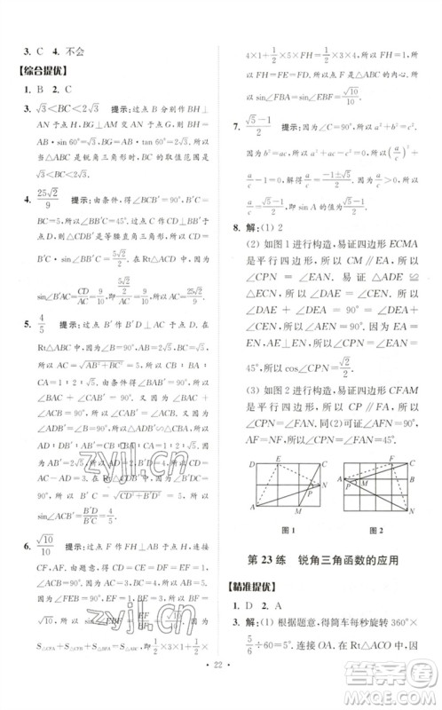 江苏凤凰科学技术出版社2023中考数学小题狂做九年级人教版提优版参考答案