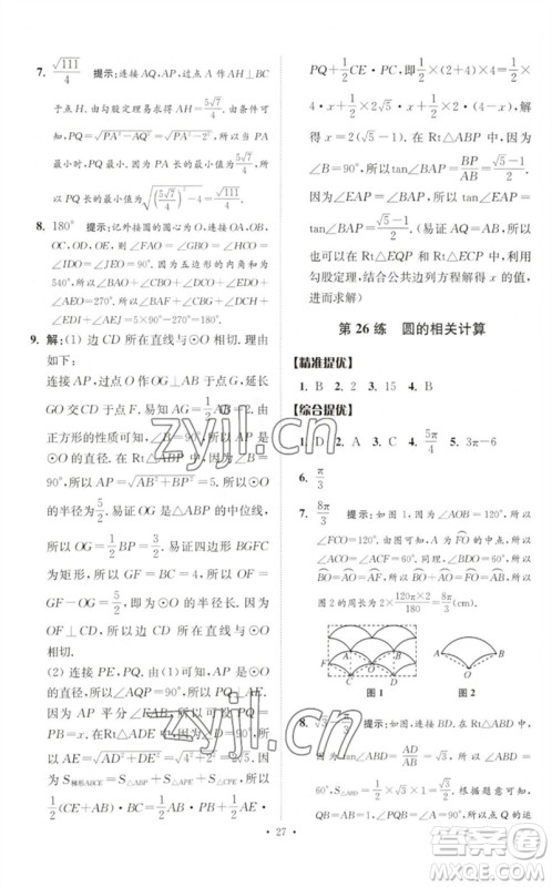 江苏凤凰科学技术出版社2023中考数学小题狂做九年级人教版提优版参考答案