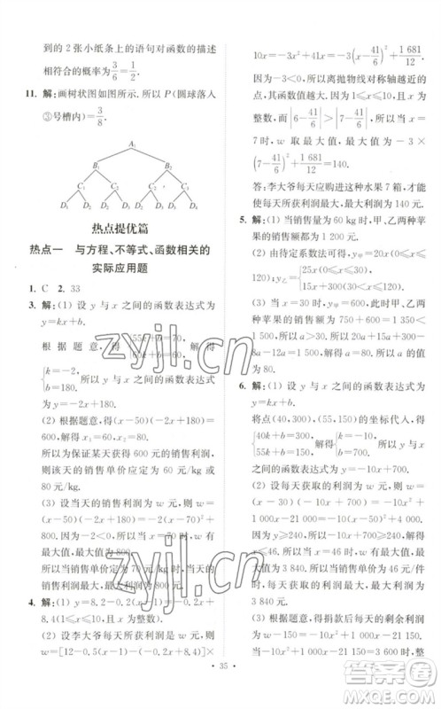 江苏凤凰科学技术出版社2023中考数学小题狂做九年级人教版提优版参考答案