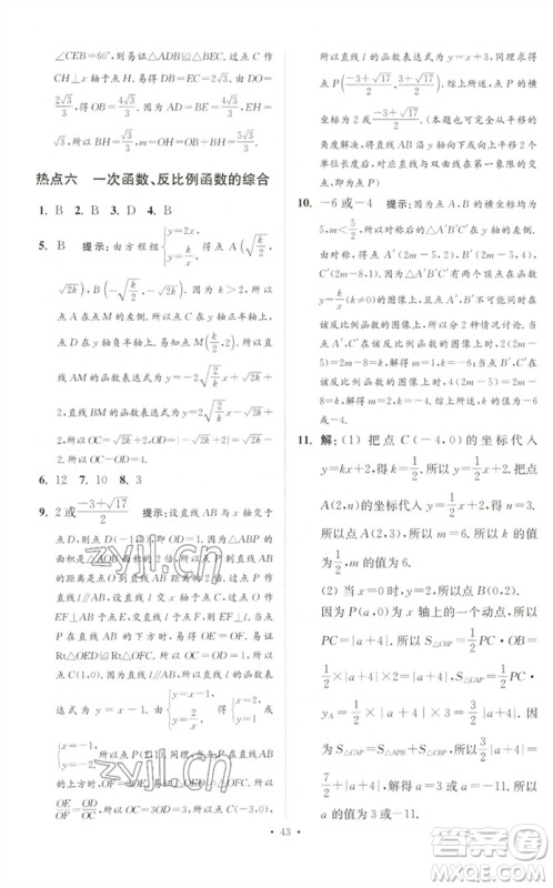 江苏凤凰科学技术出版社2023中考数学小题狂做九年级人教版提优版参考答案