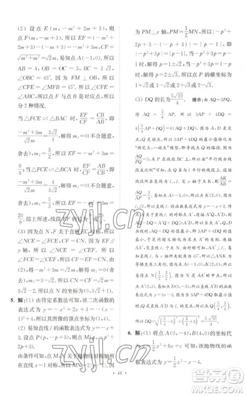 江苏凤凰科学技术出版社2023中考数学小题狂做九年级人教版提优版参考答案