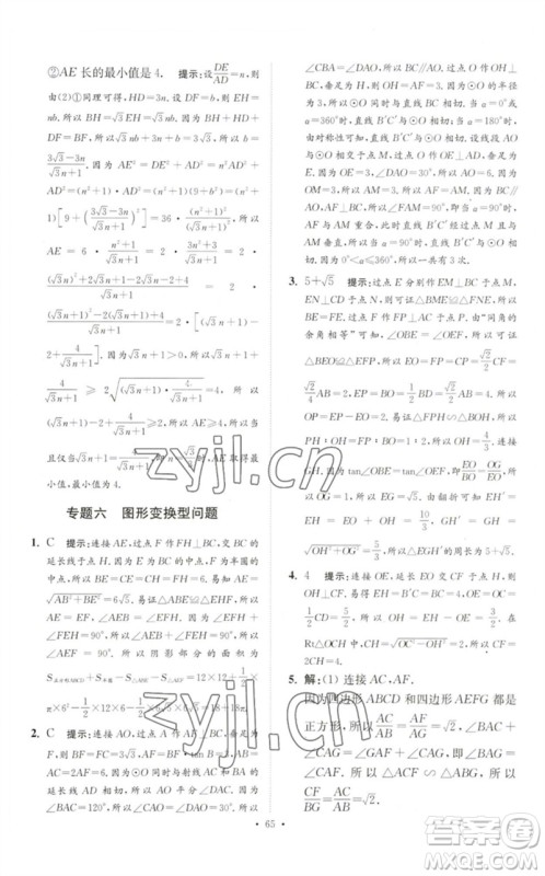 江苏凤凰科学技术出版社2023中考数学小题狂做九年级人教版提优版参考答案
