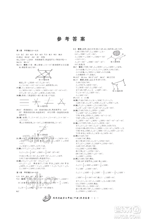 云南科技出版社2023周周清检测七年级下册数学浙教版参考答案