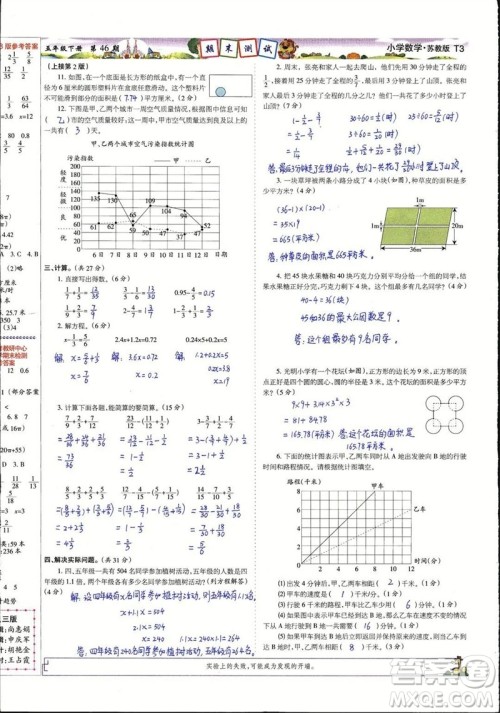 2023年春少年智力开发报五年级数学下册苏教版第43-46期答案
