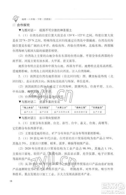 山西教育出版社2023新课程问题解决导学方案八年级下册地理晋教版参考答案