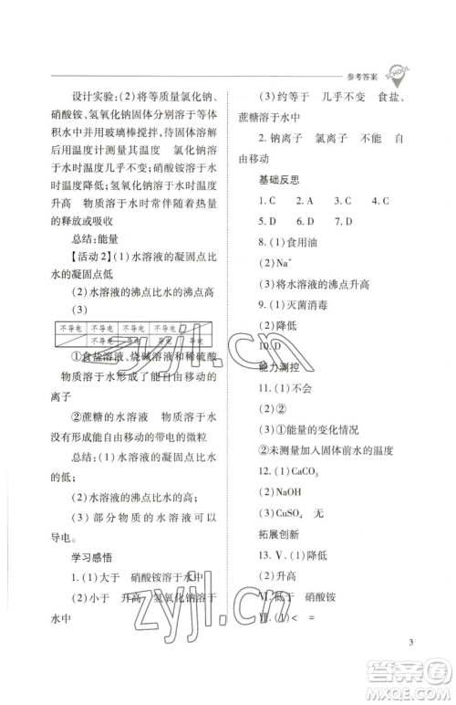 山西教育出版社2023新课程问题解决导学方案九年级下册化学沪教版参考答案