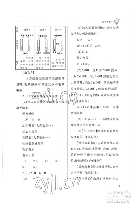 山西教育出版社2023新课程问题解决导学方案九年级下册化学沪教版参考答案