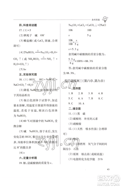山西教育出版社2023新课程问题解决导学方案九年级下册化学沪教版参考答案 山西教育出版社2023新课程问题解决导学方案九年级下册化学沪教版参考答案