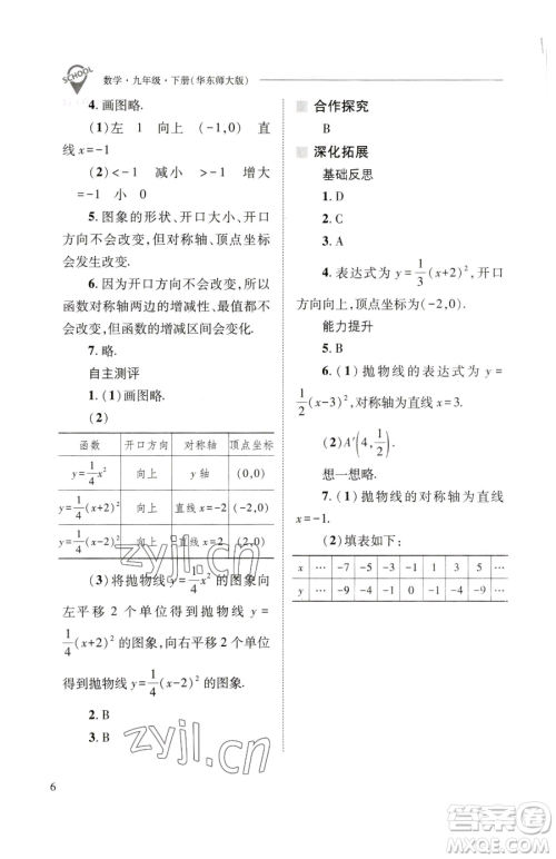 山西教育出版社2023新课程问题解决导学方案九年级下册数学华东师大版参考答案