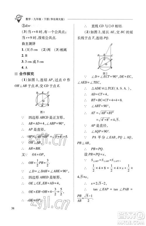 山西教育出版社2023新课程问题解决导学方案九年级下册数学华东师大版参考答案