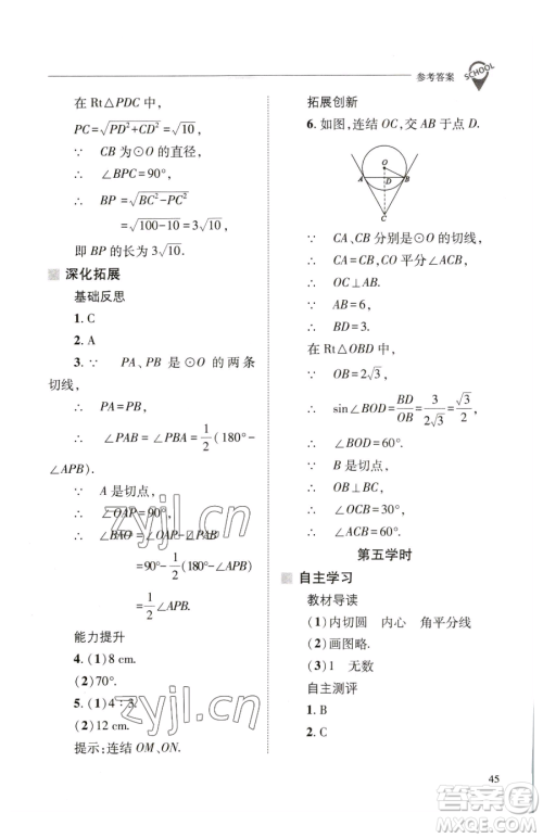 山西教育出版社2023新课程问题解决导学方案九年级下册数学华东师大版参考答案