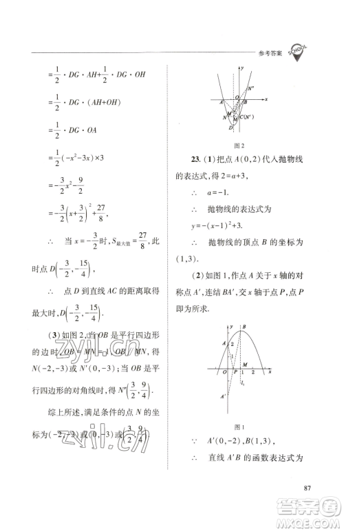 山西教育出版社2023新课程问题解决导学方案九年级下册数学华东师大版参考答案