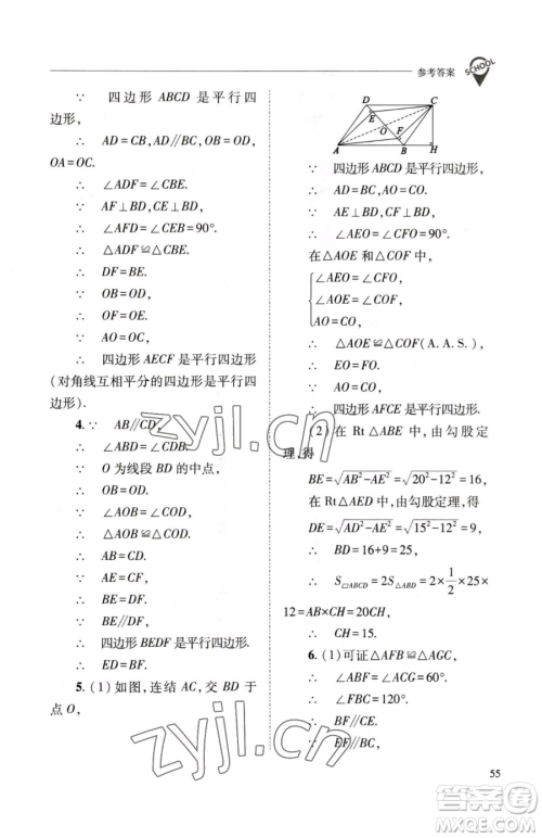 山西教育出版社2023新课程问题解决导学方案八年级下册数学华东师大版参考答案