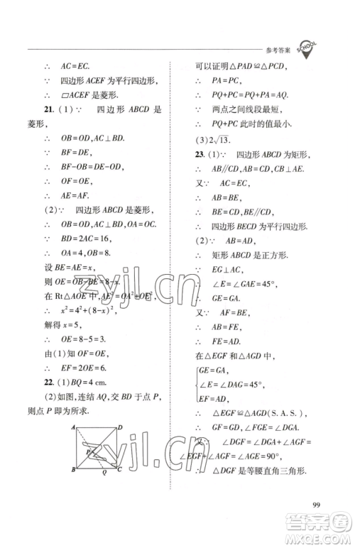 山西教育出版社2023新课程问题解决导学方案八年级下册数学华东师大版参考答案