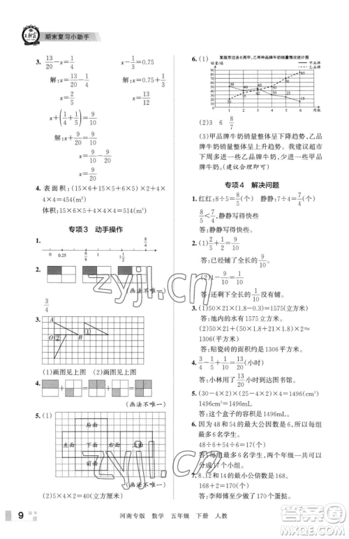 江西人民出版社2023王朝霞各地期末试卷精选五年级下册数学人教版河南专版参考答案